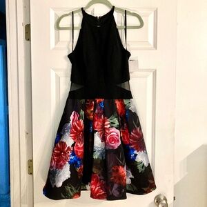 Xscape black and floral dress
